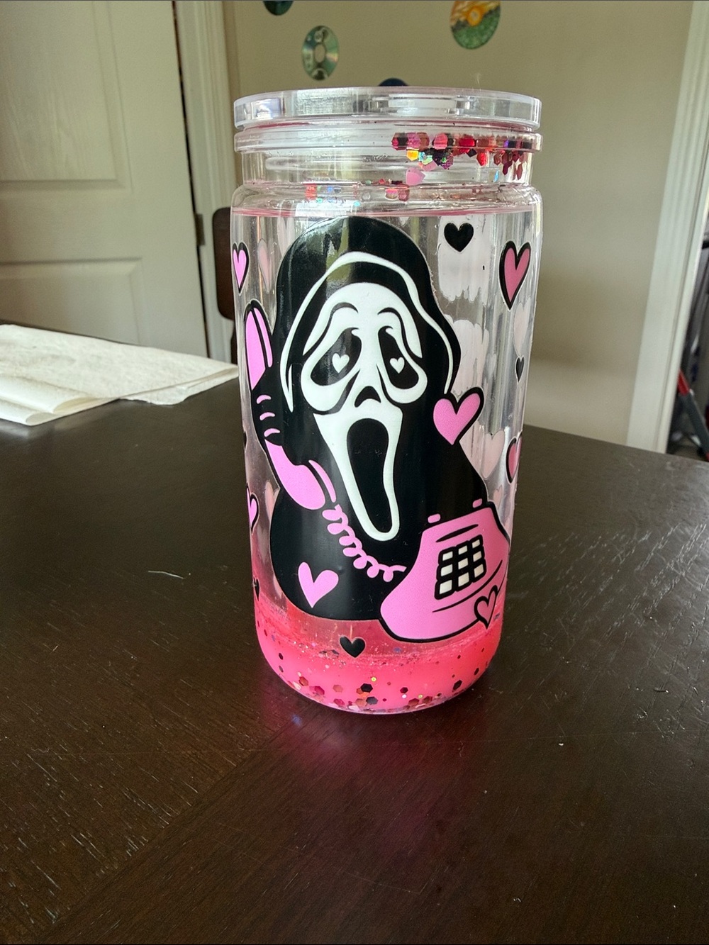 Novelty Pink Ghost Phone Glitter Tumbler - Party Cup